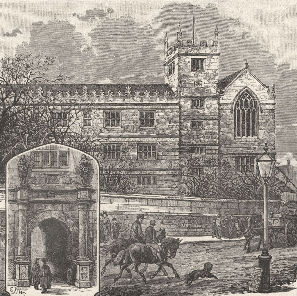 SHROPS. Shrewsbury. door; Grammar School 1898 old antique print picture